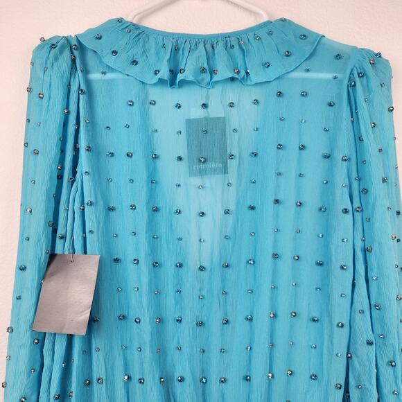 Retrofete Lennon Embellished Silk Chiffon Dress in Blue Size Small NWT Crystal - Picture 7 of 11